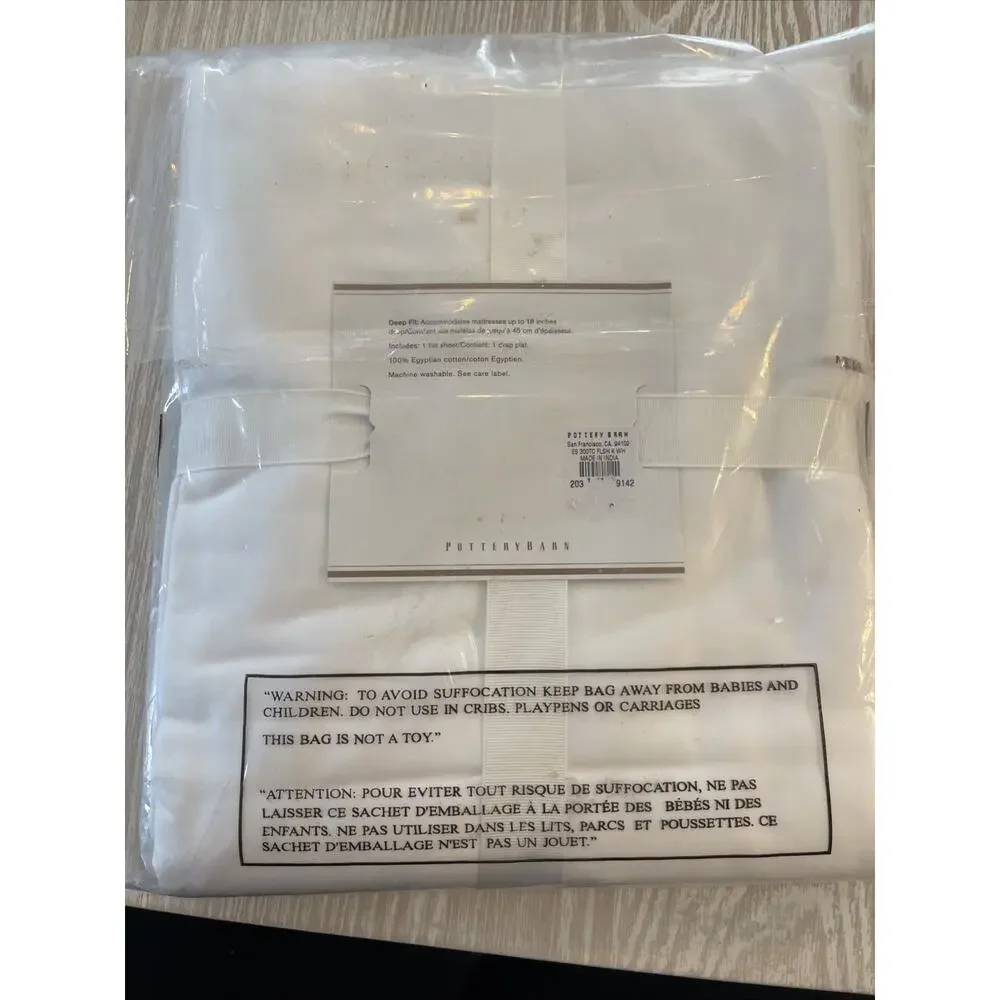 NWT POTTERY BARN PB ESSENTIALS SATEEN FLAT SHEET KING 300 THREAD WHITE 108x105